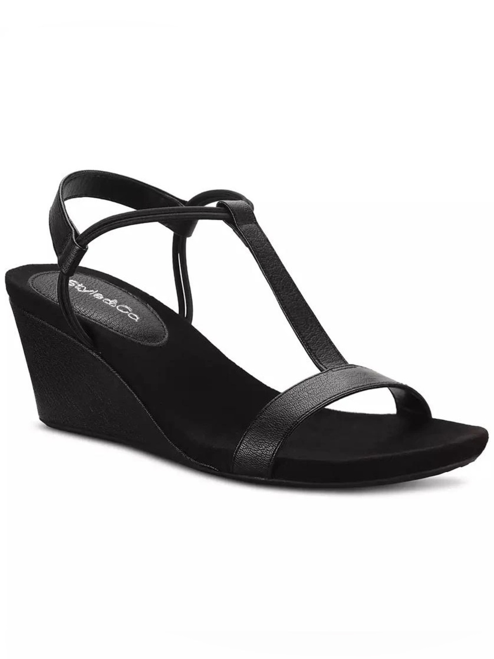 NEW Style & Co. Women's Black Mulan Wedge Sandal Size 8.5 Slip Resistant T-strap